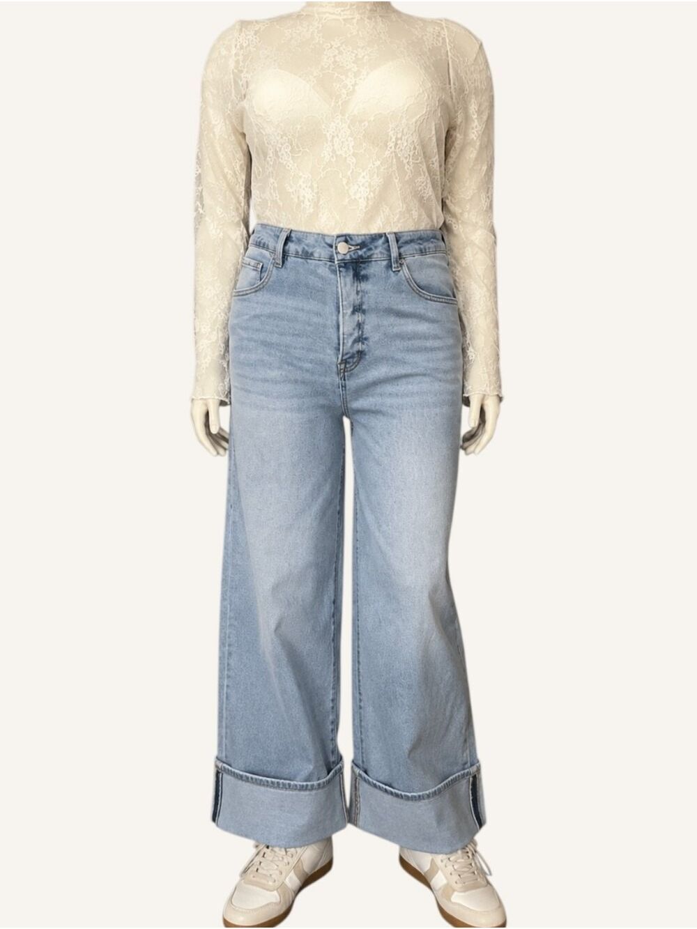 Risen 1X High Rise Cuffed Wide Leg Jeans Light Wash NWT